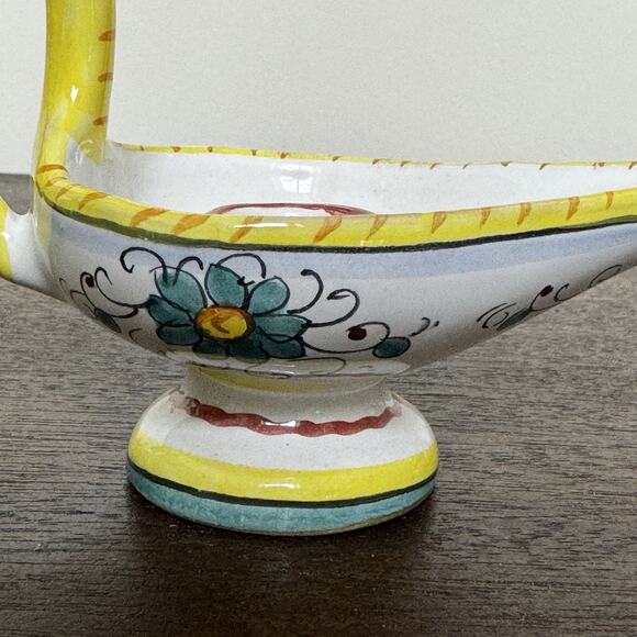 Vintage Italian Candle Holder Floral Aladdin Lamp Ceramic Hand Painted Signed - Picture 10 of 16